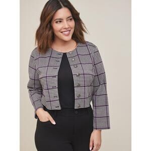 Torrid‎ Women's Studio Double Knit Cropped Collarless Jacket Classic Size 2